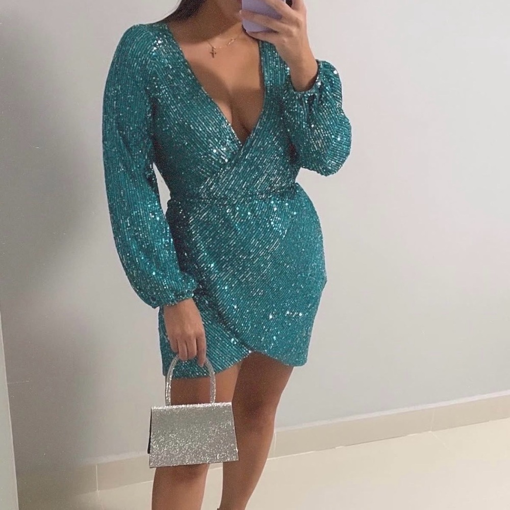 Glamorous Teal Sequin Mini Dress
